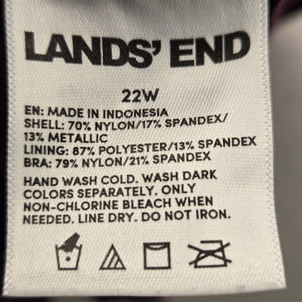 Lands' End Size 22W One Piece Purple Metallic Glitter Swimsuit Criss Cross Back - Picture 7 of 8